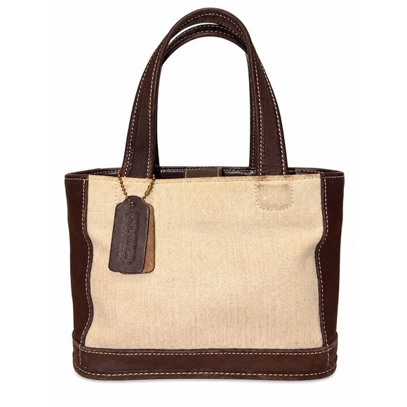 Coach Handbags - Coach Small Canvas Leather Tote Bag Cream Brown Contrast Stitch Handbag